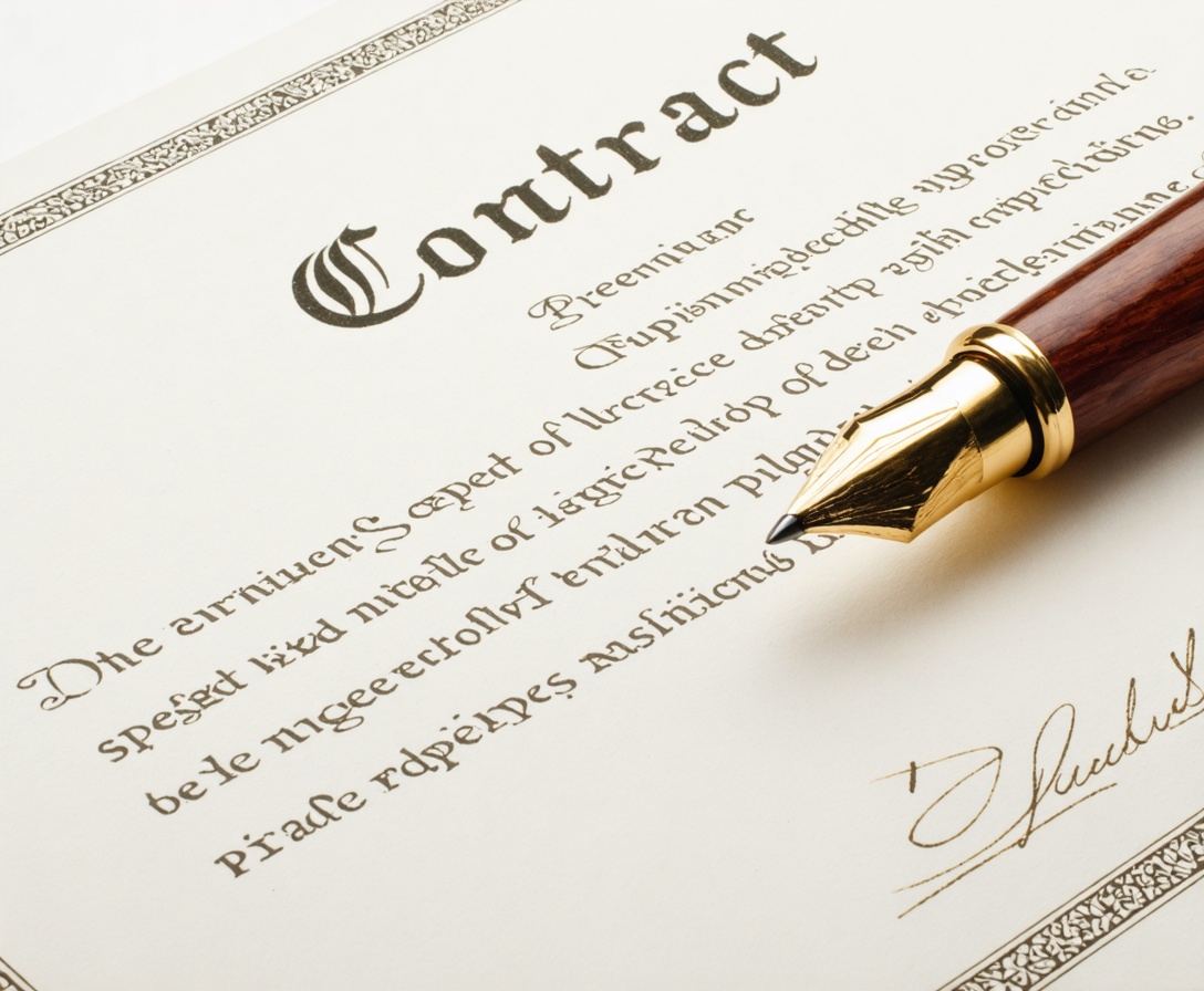 Nahaufnahme eines unterzeichneten Vertragsdokuments auf Premium-Papier